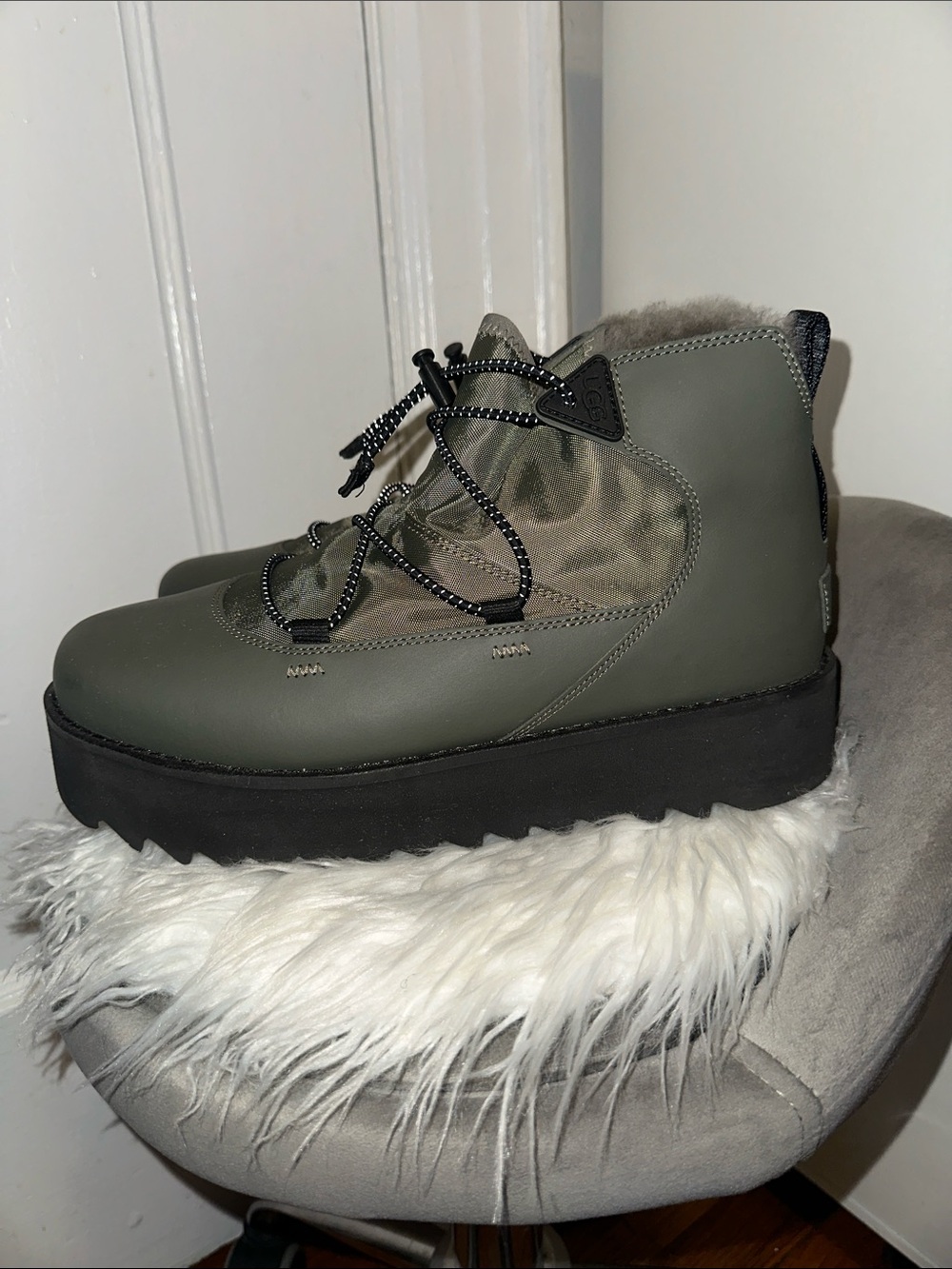 UGG Olive Green Lace-Up Platform Boots